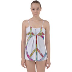 Flourish Decorative Peace Sign Babydoll Tankini Top by Cemarart