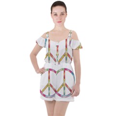 Flourish Decorative Peace Sign Ruffle Cut Out Chiffon Playsuit by Cemarart