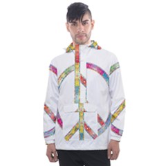 Flourish Decorative Peace Sign Men s Front Pocket Pullover Windbreaker by Cemarart