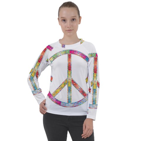 Flourish Decorative Peace Sign Women s Long Sleeve Raglan T-shirt by Cemarart