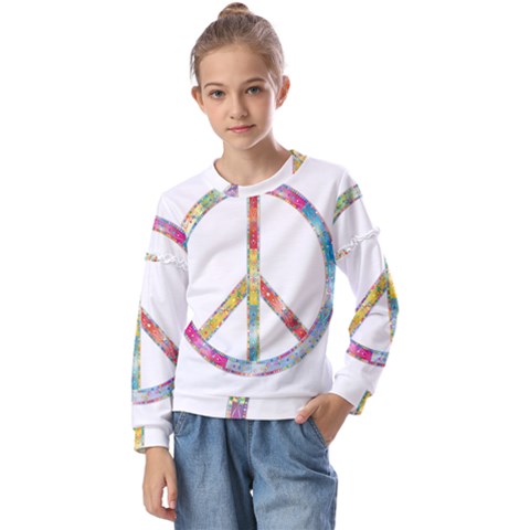 Flourish Decorative Peace Sign Kids  Long Sleeve T-shirt With Frill  by Cemarart