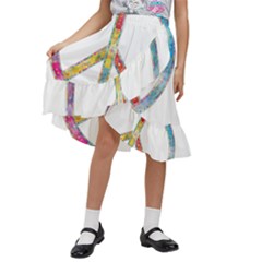 Flourish Decorative Peace Sign Kids  Ruffle Flared Wrap Midi Skirt by Cemarart