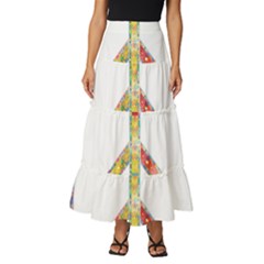 Flourish Decorative Peace Sign Tiered Ruffle Maxi Skirt by Cemarart