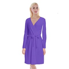 Ultra Violet Purple Long Sleeve Velvet Front Wrap Dress by bruzer