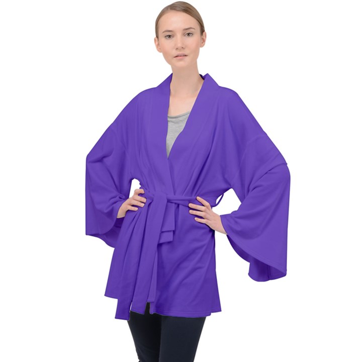 Ultra Violet Purple Long Sleeve Velvet Kimono 