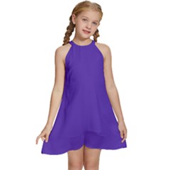 Ultra Violet Purple Kids  Halter Collar Waist Tie Chiffon Dress by Patternsandcolors