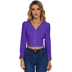 Ultra Violet Purple Long Sleeve V-neck Top by Patternsandcolors