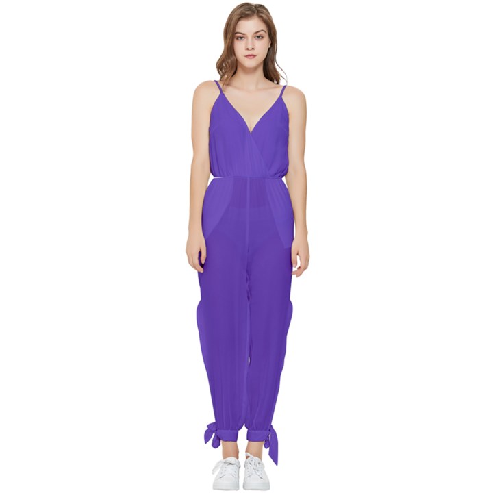 Ultra Violet Purple Sleeveless Tie Ankle Chiffon Jumpsuit