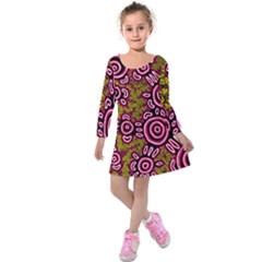 Authentic Aboriginal Art - You Belong Kids  Long Sleeve Velvet Dress by hogartharts