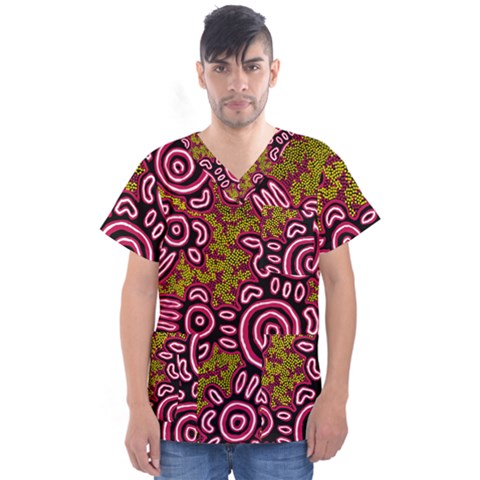 Authentic Aboriginal Art - You Belong Men s V-neck Scrub Top by hogartharts