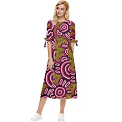 Authentic Aboriginal Art - You Belong Bow Sleeve Chiffon Midi Dress by hogartharts