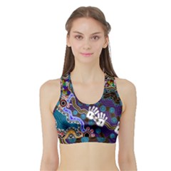 Authentic Aboriginal Art - Discovering Your Dreams Sports Bra With Border by hogartharts