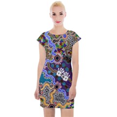 Authentic Aboriginal Art - Discovering Your Dreams Cap Sleeve Bodycon Dress by hogartharts