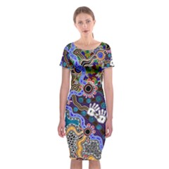 Authentic Aboriginal Art - Discovering Your Dreams Classic Short Sleeve Midi Dress by hogartharts