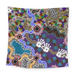 Authentic Aboriginal Art - Discovering Your Dreams Square Tapestry (large) by hogartharts