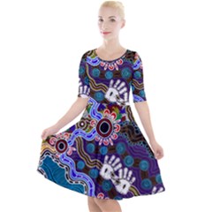 Authentic Aboriginal Art - Discovering Your Dreams Quarter Sleeve A-line Dress by hogartharts