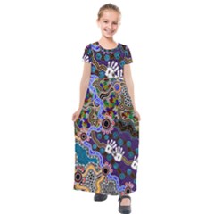 Authentic Aboriginal Art - Discovering Your Dreams Kids  Short Sleeve Maxi Dress