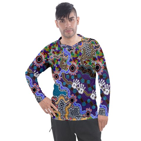 Authentic Aboriginal Art - Discovering Your Dreams Men s Pique Long Sleeve T-shirt by hogartharts