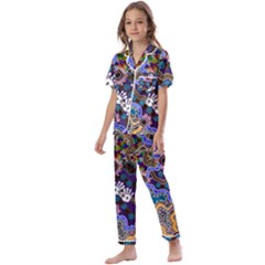 Authentic Aboriginal Art - Discovering Your Dreams Kids  Satin Short Sleeve Pajamas Set by hogartharts