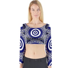 Authentic Aboriginal Art - Gathering Long Sleeve Crop Top by hogartharts