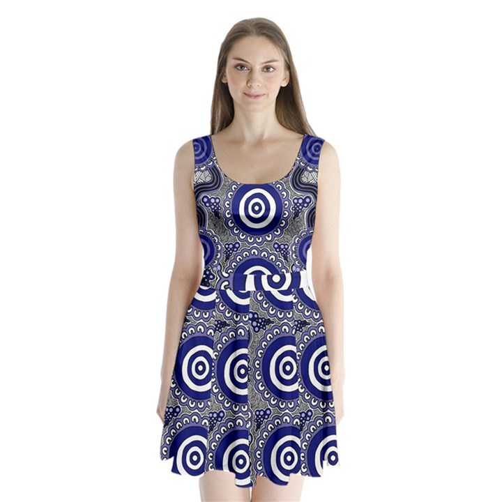 Authentic Aboriginal Art - Gathering Split Back Mini Dress 