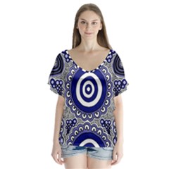 Authentic Aboriginal Art - Gathering V-neck Flutter Sleeve Top by hogartharts