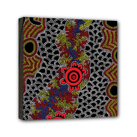 Authentic Aboriginal Art - Gathering 2 Mini Canvas 6  X 6  (stretched) by hogartharts