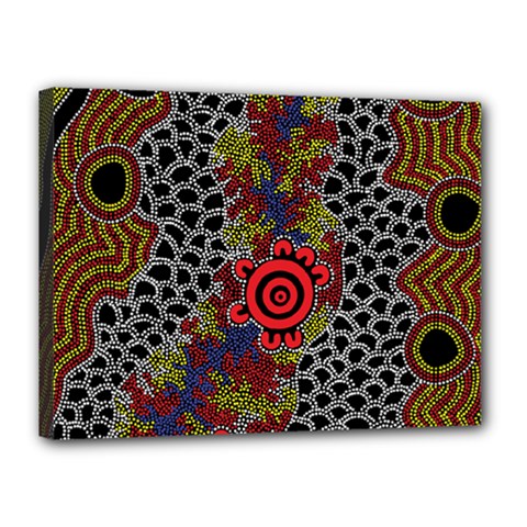 Authentic Aboriginal Art - Gathering 2 Canvas 16  X 12  (stretched) by hogartharts