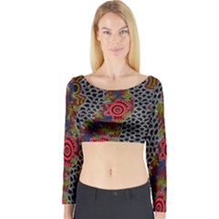 Authentic Aboriginal Art - Gathering 2 Long Sleeve Crop Top by hogartharts