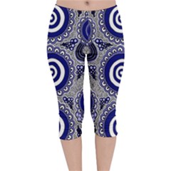 Authentic Aboriginal Art - Gathering Velvet Capri Leggings  by hogartharts