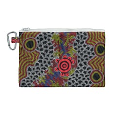 Authentic Aboriginal Art - Gathering 2 Canvas Cosmetic Bag (large) by hogartharts