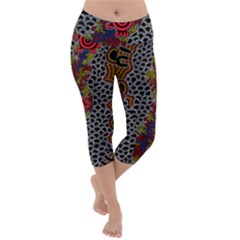 Authentic Aboriginal Art - Gathering 2 Lightweight Velour Capri Yoga Leggings by hogartharts