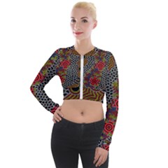 Authentic Aboriginal Art - Gathering 2 Long Sleeve Cropped Velvet Jacket by hogartharts