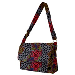 Authentic Aboriginal Art - Gathering 2 Full Print Messenger Bag (m) by hogartharts