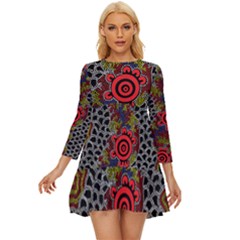 Authentic Aboriginal Art - Gathering 2 Long Sleeve Babydoll Dress by hogartharts