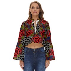 Authentic Aboriginal Art - Gathering 2 Boho Long Bell Sleeve Top by hogartharts