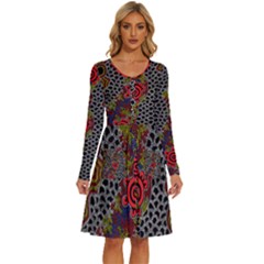 Authentic Aboriginal Art - Gathering 2 Long Sleeve Dress With Pocket by hogartharts