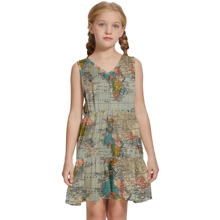 Illustration Ukrainian Folk Seamless Pattern Ornament Kids  Sleeveless Tiered Mini Dress