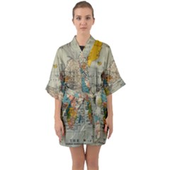 Circular Concentric Radial Symmetry Abstract Half Sleeve Satin Kimono  by Proyonanggan