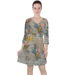 Circular Concentric Radial Symmetry Abstract Quarter Sleeve Ruffle Waist Dress by Proyonanggan