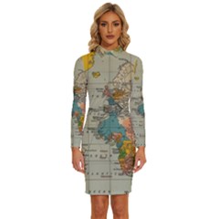 Pyramids Egypt Monument Landmark Sunrise Sunset Egyptian Long Sleeve Shirt Collar Bodycon Dress by Proyonanggan