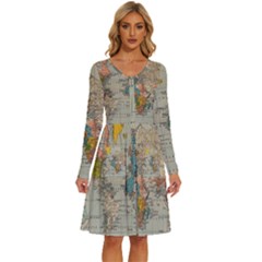 Circular Concentric Radial Symmetry Abstract Long Sleeve Dress With Pocket by Proyonanggan