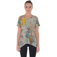 Vintage World Map Cut Out Side Drop T-shirt by Proyonanggan