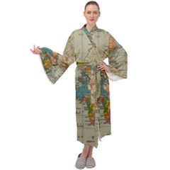 Vintage World Map Maxi Velvet Kimono by Proyonanggan