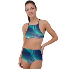 Geometric Pattern Design White Halter Tankini Set by Ndabl3x