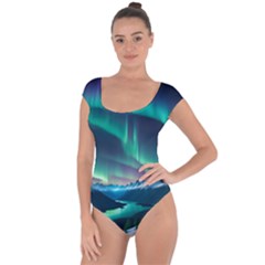 Zig Zag Waves Lines Geometric Short Sleeve Leotard  by Ndabl3x