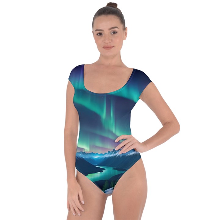 Zig Zag Waves Lines Geometric Short Sleeve Leotard 