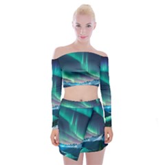 Zig Zag Waves Lines Geometric Off Shoulder Top With Mini Skirt Set by Ndabl3x