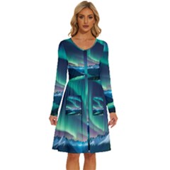 Zig Zag Waves Lines Geometric Long Sleeve Dress With Pocket by Ndabl3x