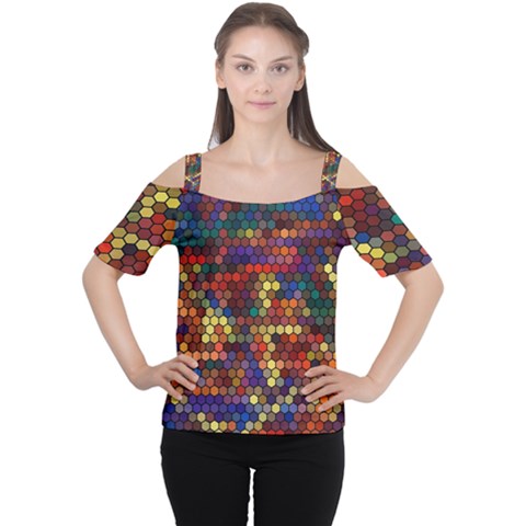 Zig Zag Pattern Geometric Design Cutout Shoulder T-shirt by Ndabl3x